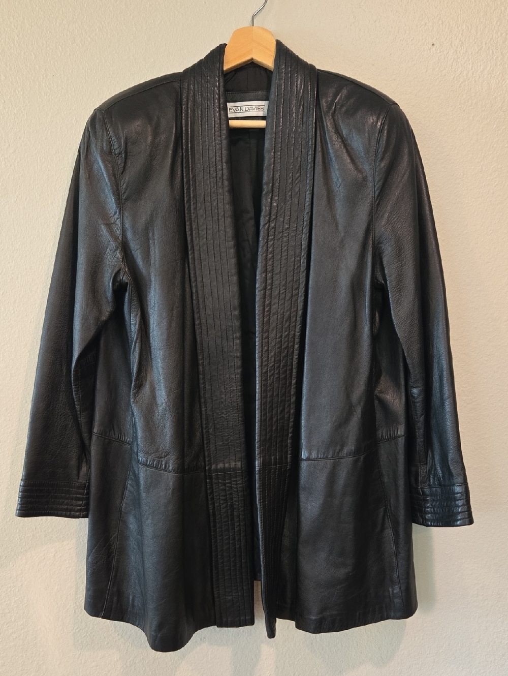Evan Davies Black Leather Open Shawl-Collar Jacket